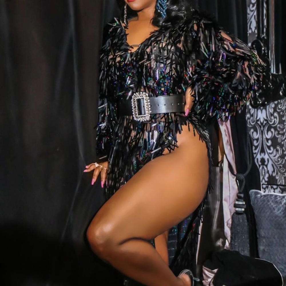 Black shine dress